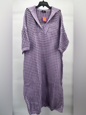 Dressed in LALA Lilac Crochet Knit Midi Dress Cover NO SLIP Oversized
